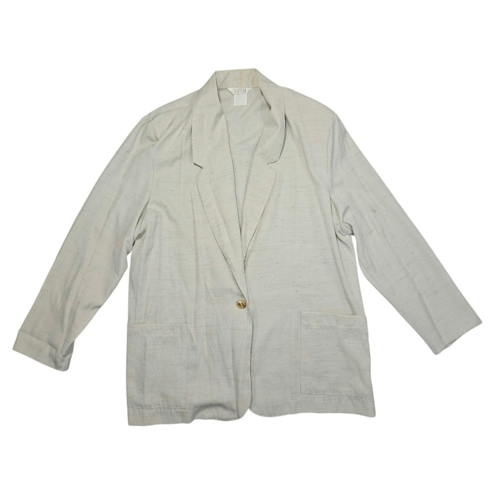 Vintage Sellecca Linen Blend Blazer Jacket 18 Beige Cream Gold Button USA MadeI